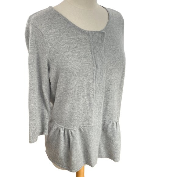 Cynthia Rowley Wool Angora Cardigan Sz 1X Gray Peplum Minimalist Quiet Luxury - Picture 1 of 11